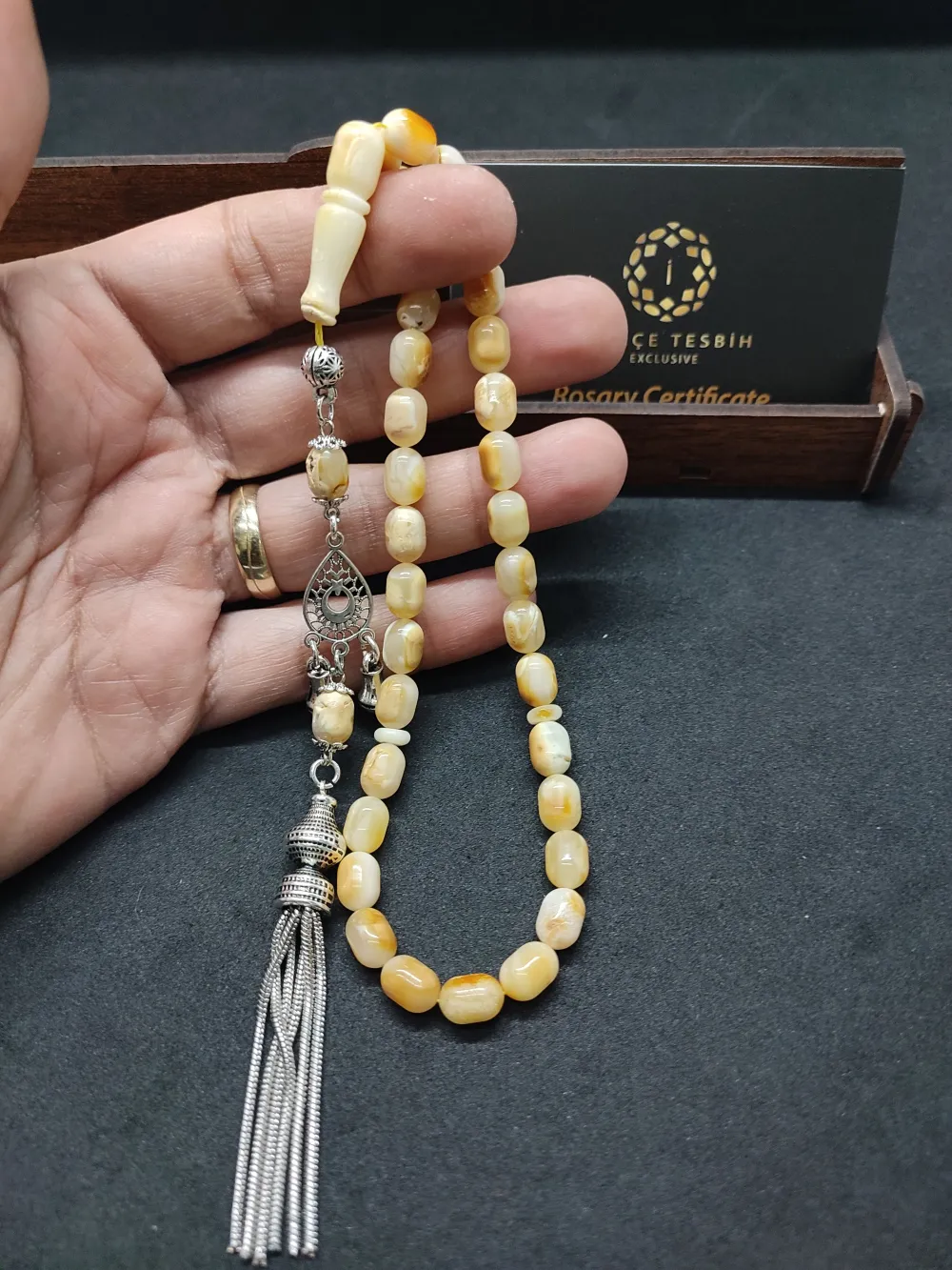 Ahşap Kutulu  6.75 Gr. Gümüş Püsküllü Toprak Fosi̇lli̇ 13 Gr. Rus Kaya Damla küçük resim 4