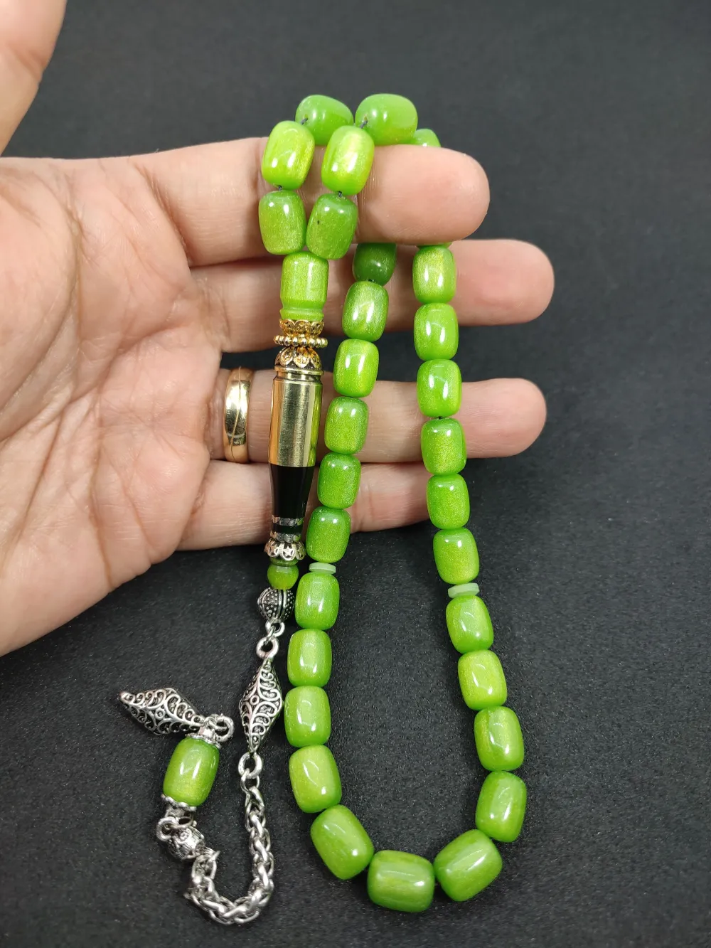 İmame Mermi̇ Kovanı Ve 925 Ayar Gümüş Nakkaş Kombi̇nli̇ Sıkma Kehri̇bar küçük resim 4