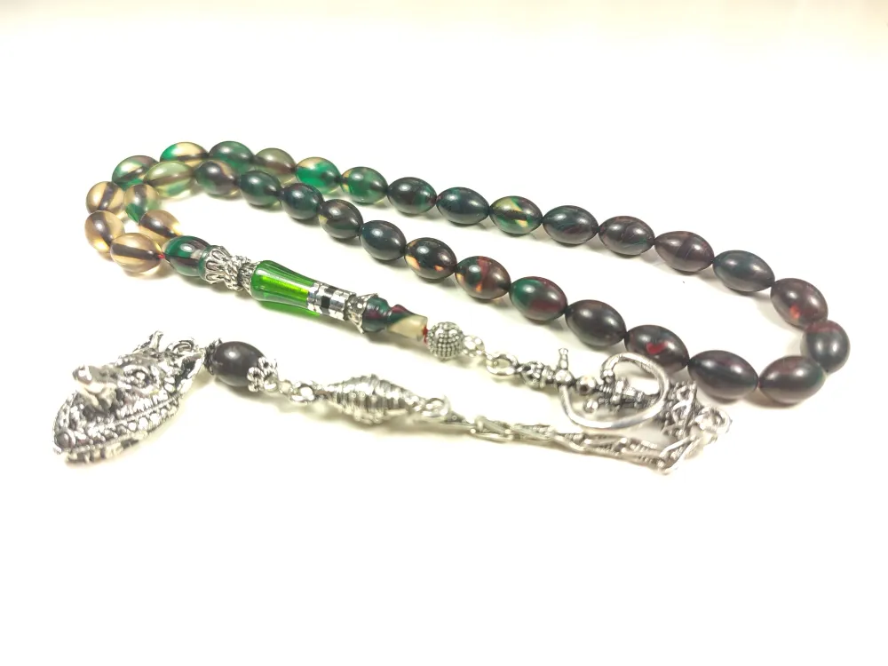 925 Ayar Gümüş Nakkaş İp Yolu Eski̇tme Multi̇ Color Sıkma Kehri̇bar küçük resim 3