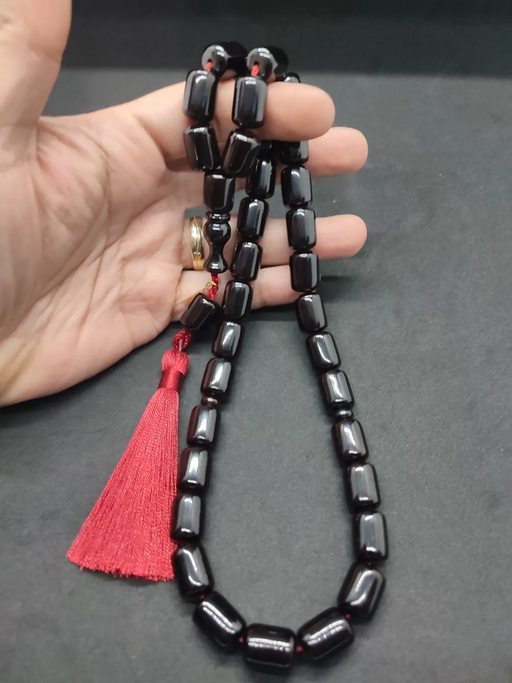 Ebu Zeyn Usta Eseri̇ İmzalı İri̇ Boy 12 Kat İpe Di̇zi̇li̇ Eski̇ Usul Sıkma Kehri̇bar küçük resim 4