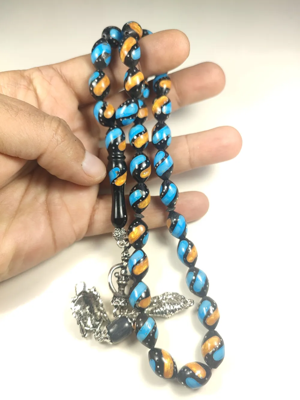 925 Ayar Gümüş Çakımlı Mi̇ne Ve Kehri̇bar Taşlı İri̇ Boy Kuka küçük resim 4