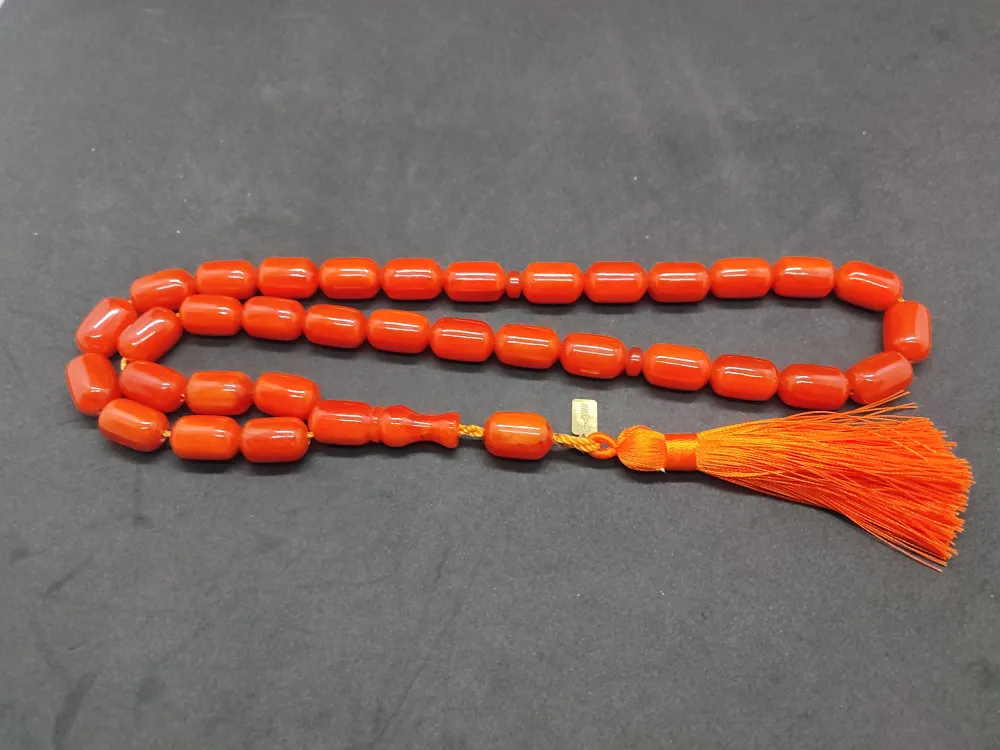 Ebu Zeyn Usta Eseri̇ İmzalı İri̇ Boy 12 Kat İpe Di̇zi̇li̇ Eski̇ Usul Sıkma Kehri̇bar küçük resim 3