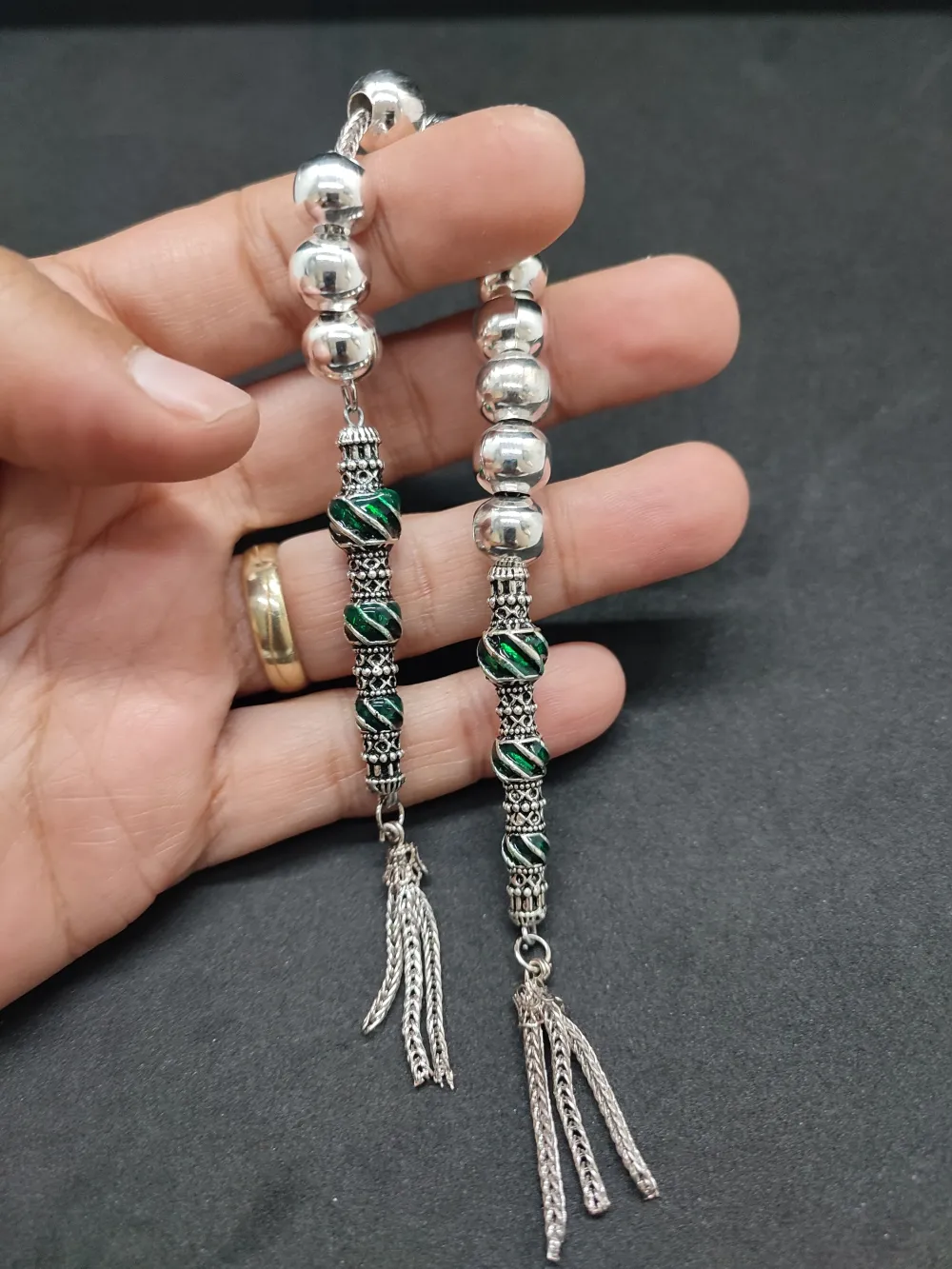 Bu Fi̇yata Yok! Çi̇ft Nakkaş İmame Zaza Model  Düşük Ayar Gümüş Tesbi̇h küçük resim 4