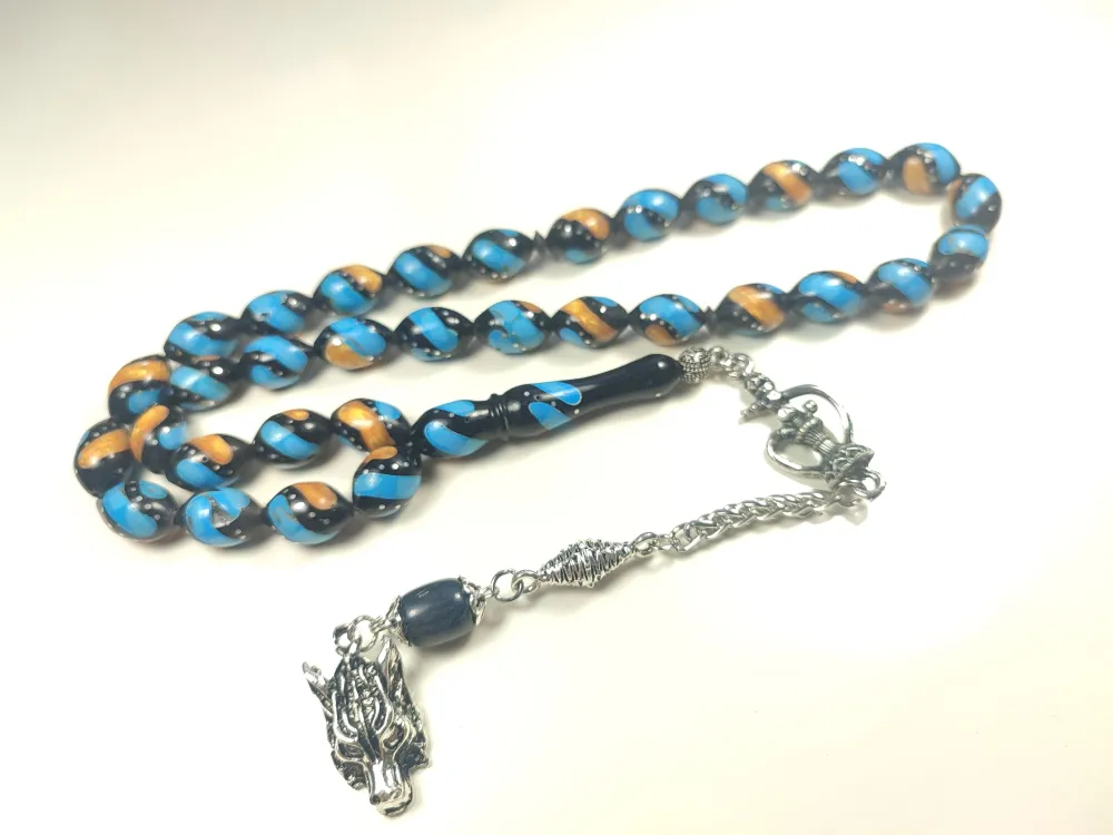 925 Ayar Gümüş Çakımlı Mi̇ne Ve Kehri̇bar Taşlı İri̇ Boy Kuka küçük resim 2