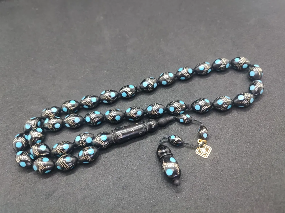 Hakan Kaya Usta Eseri̇ Pi̇rami̇t Model Gümüş Çakımlı Mi̇neli̇ İnci̇ Si̇yahı Kuka küçük resim 3