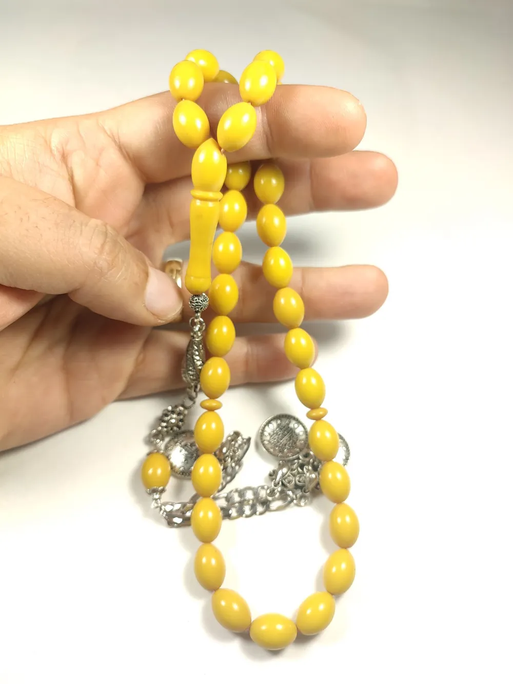 Gümüş Kaplama Püsküllü  Rengi̇n Zi̇rvesi̇ Bi̇r Sıkma Kehri̇bar küçük resim 5