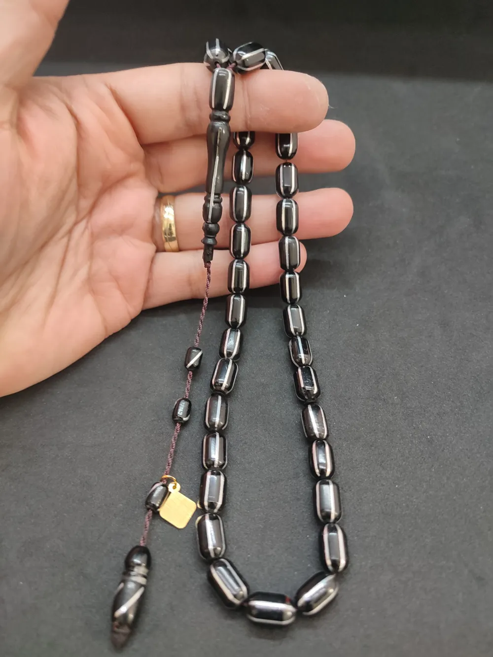 İskeçeli̇ Cemi̇l Usta Eseri̇ 6'Lı475 Ayar Gümüş Yarma İnci̇ Si̇yahı Kuka küçük resim 4