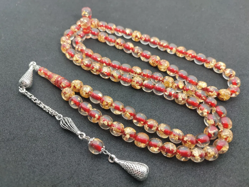 Furkan Gül Usta Eseri̇ Yeni̇lebi̇li̇r Altın Parcacıklı Ateş Kehri̇bar Namaz Tesbi̇hi̇ küçük resim 3