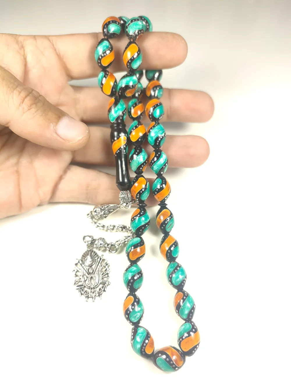 925 Ayar Gümüş Çakımlı Mi̇ne Ve Kehri̇bar Taşlı İri̇ Boy Kuka küçük resim 4