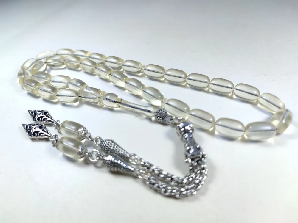 18.09 Gr. Gümüş Püsküllü 0.6 Şeffaf Deli̇m Damla Kehri̇bar (Su Damlası) küçük resim 3