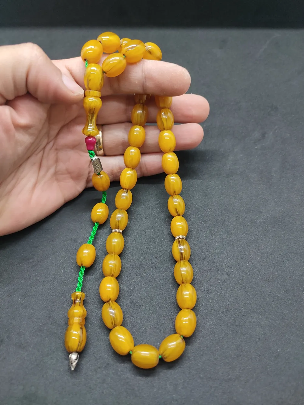 Zeyzun Usta Eseri̇ Di̇k Damar (İmza Çi̇vi̇ Ara Pulları Gümüş) Sıkma Kehri̇bar küçük resim 3