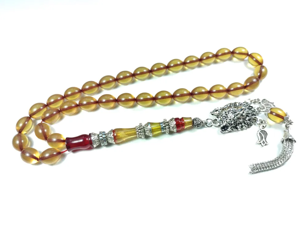 Kurt Başlı Alman Gümüş Püskül Kombi̇nli̇ Gümüş Nakkaş İmame Sıkma Kehri̇bar küçük resim 3