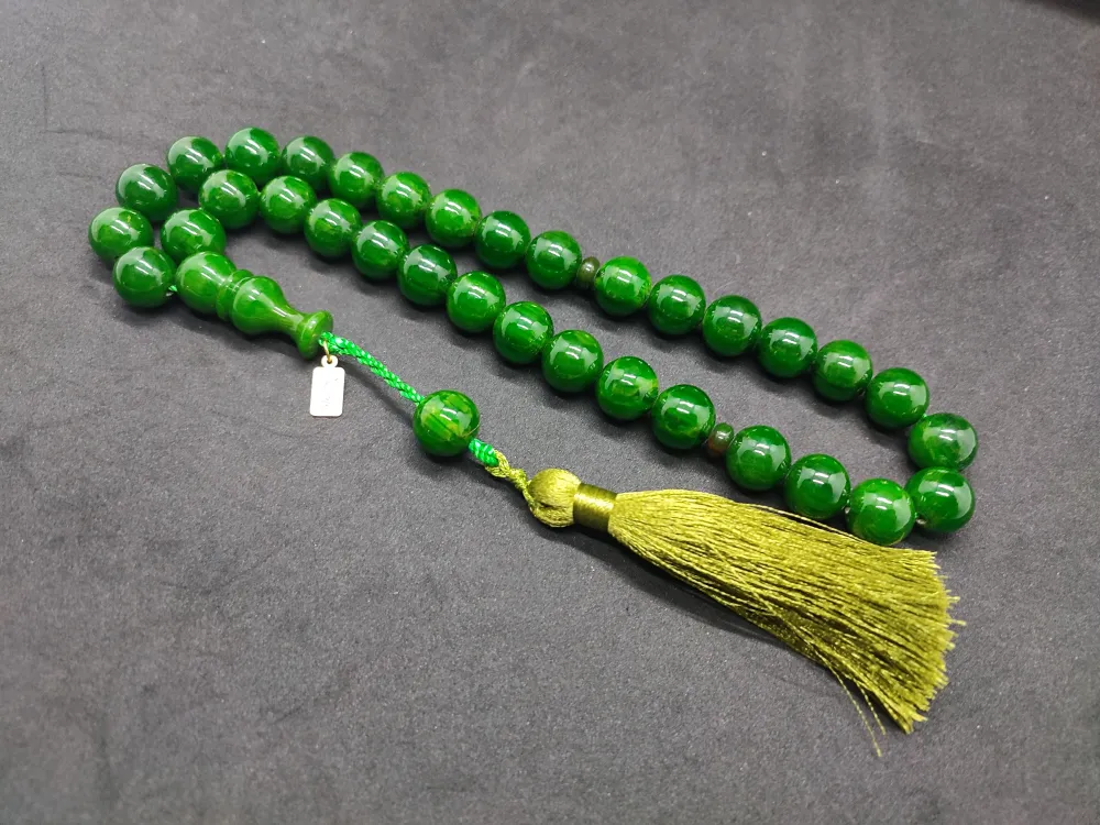 Ebu Zeyn Usta Eseri̇ İmzalı İri̇ Boy 12 Kat İpe Di̇zi̇li̇ Eski̇ Usul Sıkma Kehri̇bar