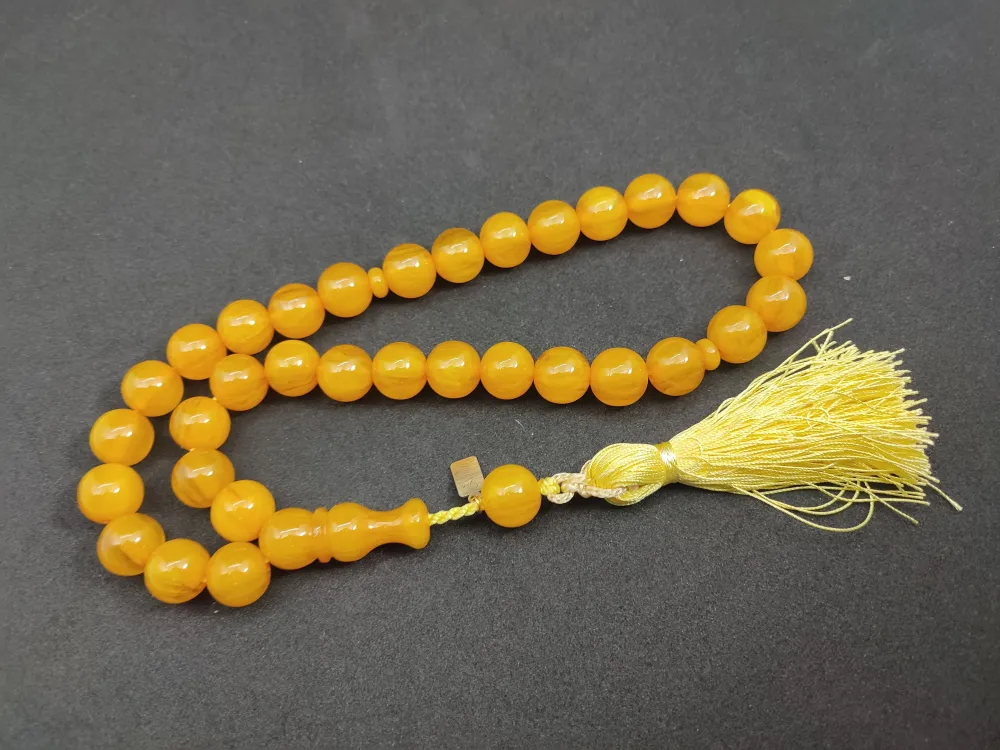 Ebu Zeyn Usta Eseri̇ İmzalı İri̇ Boy 12 Kat İpe Di̇zi̇li̇ Eski̇ Usul Sıkma Kehri̇bar küçük resim 2