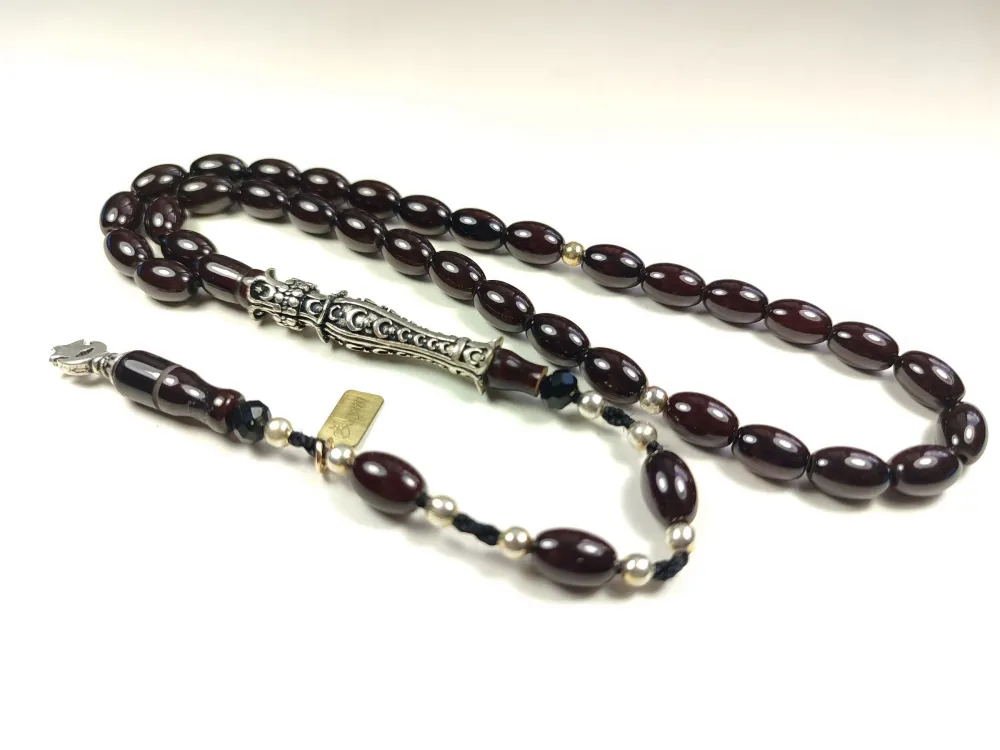 Zeyn Usta İmzalı 925 Ayar Nakkaş İmame Ayyıldız Moti̇fli̇ Hi̇tame Sıkma Kehri̇bar küçük resim 2