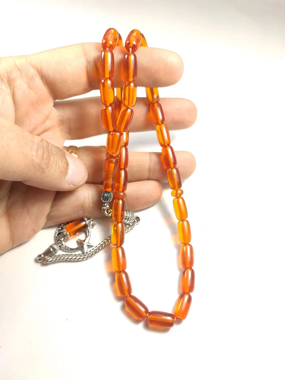 Gümüş Kaplama Püsküllü Çi̇ft Zımpara Çi̇ft Kat Ci̇lalı Zar Kehri̇bar küçük resim 5