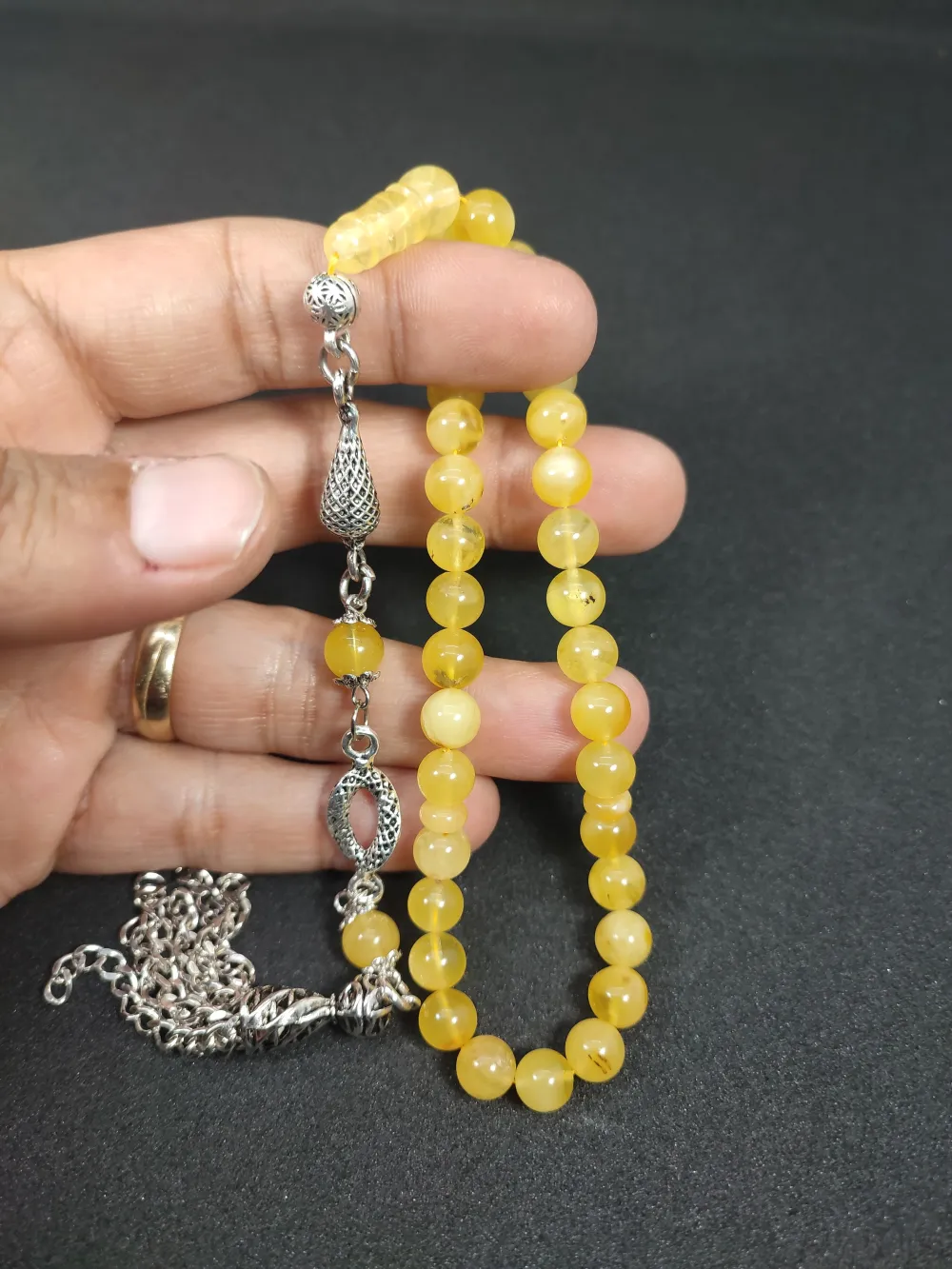 Gümüş Püsküllü İskeçeli̇ Cemi̇l Usta Eseri̇ 10.19 Gr.  Li̇tfanya Kaya Damla Kehri̇bar küçük resim 4