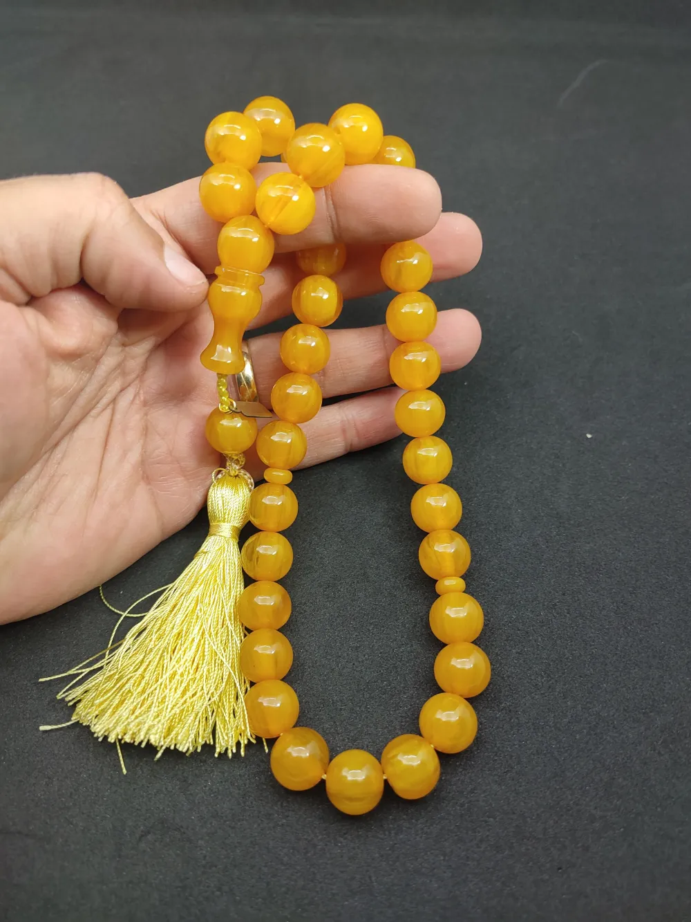 Ebu Zeyn Usta Eseri̇ İmzalı İri̇ Boy 12 Kat İpe Di̇zi̇li̇ Eski̇ Usul Sıkma Kehri̇bar küçük resim 5