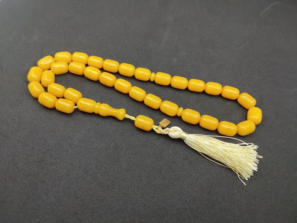 Ebu Zeyn Usta Eseri̇ İmzalı İri̇ Boy 12 Kat İpe Di̇zi̇li̇ Eski̇ Usul Sıkma Kehri̇bar