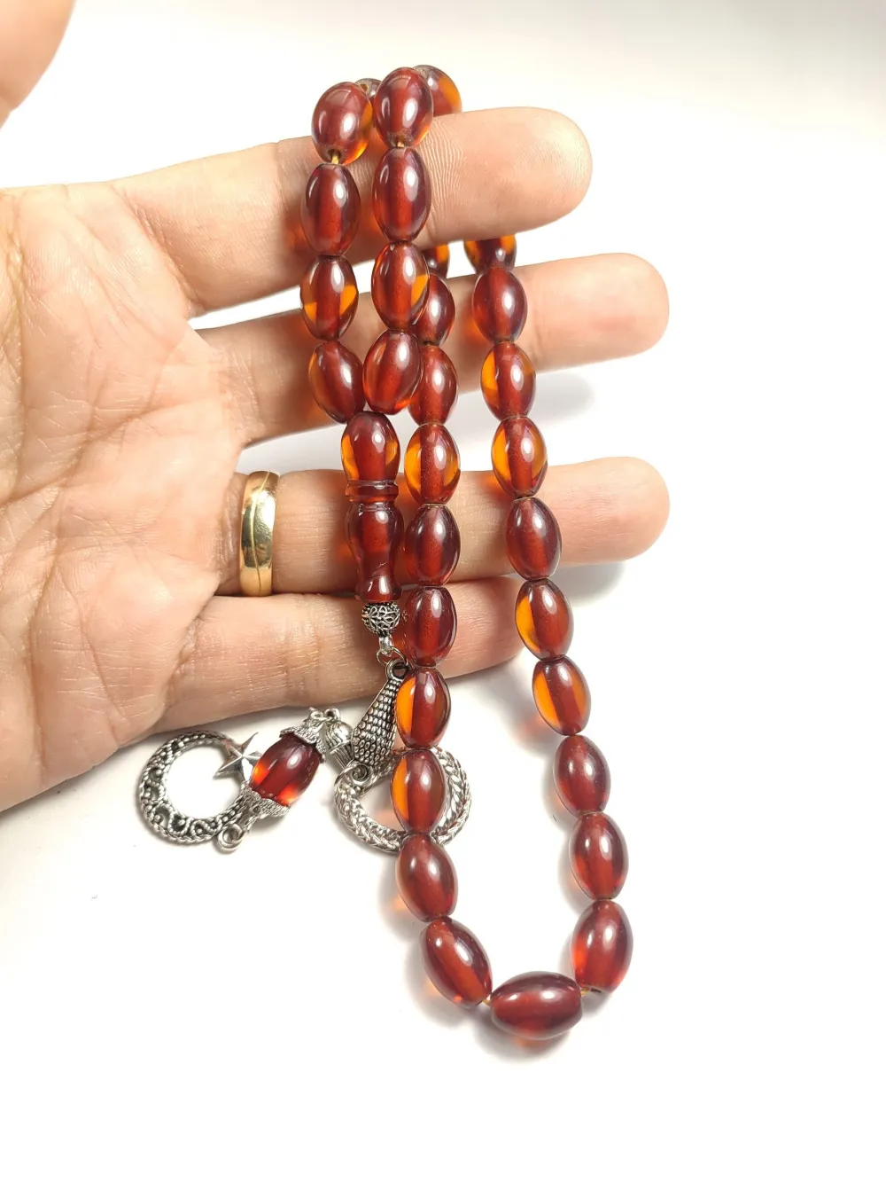 Gümüş Kaplama Püsküllü Çi̇ft Zımpara Çi̇ft Kat Ci̇lalı Sıkma Kehri̇bar küçük resim 5