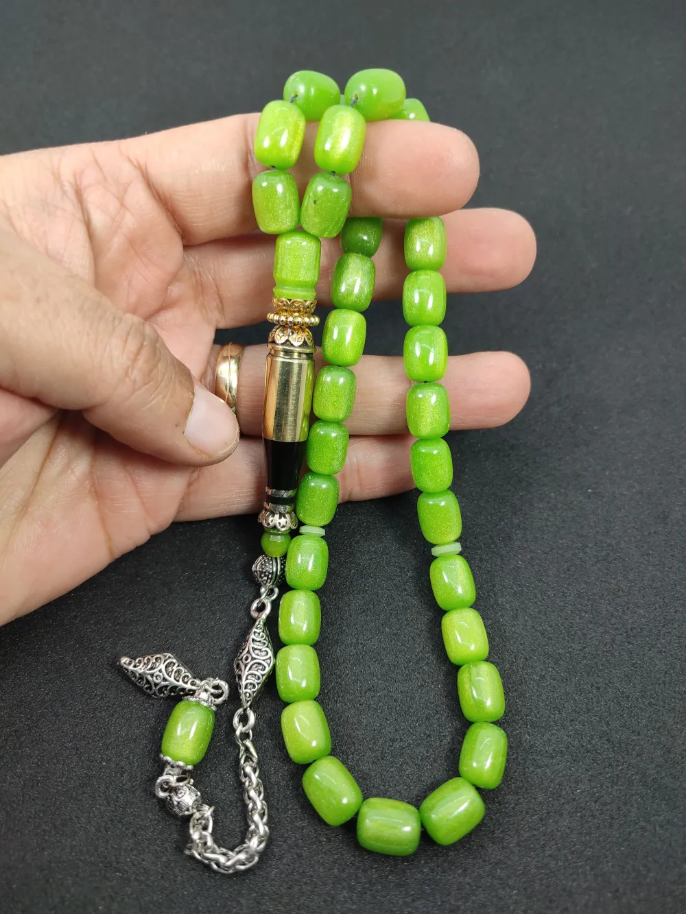 İmame Mermi̇ Kovanı Ve 925 Ayar Gümüş Nakkaş Kombi̇nli̇ Sıkma Kehri̇bar küçük resim 5