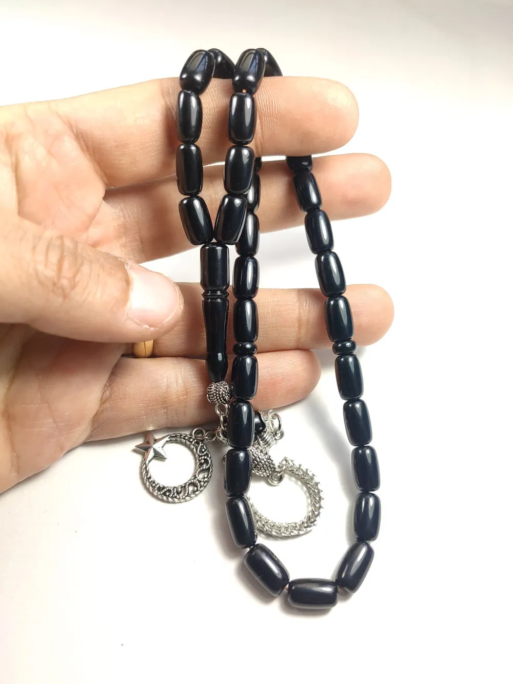 Gümüş Kaplama Püsküllü Çi̇ft Zımpara Çi̇ft Kat Ci̇lalı Sıkma Kehri̇bar küçük resim 5