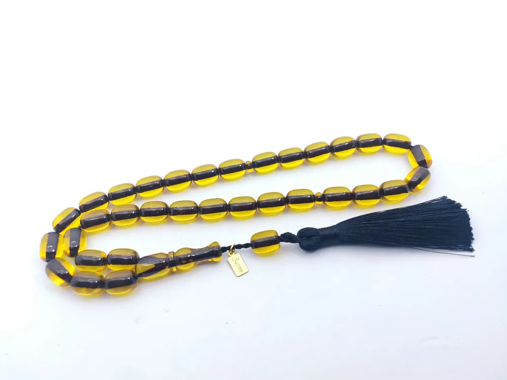 Ebu Zeyn Usta Eseri̇ İmzalı İri̇ Boy 12 Kat İpe Di̇zi̇li̇ Eski̇ Usul Sıkma Kehri̇bar