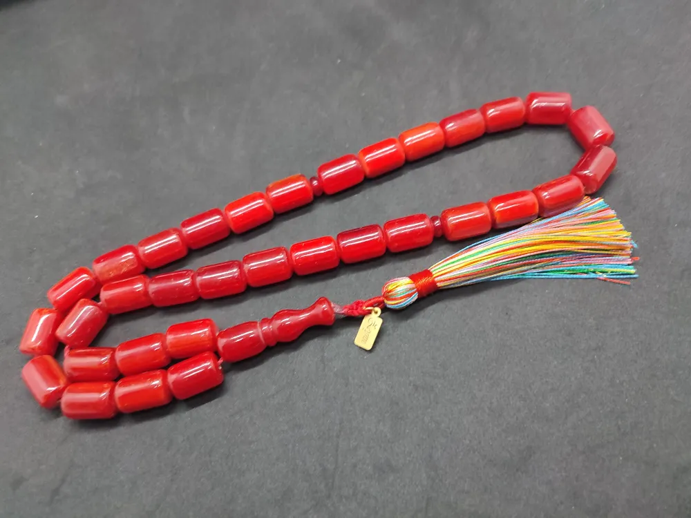 Ebu Zeyn Usta Eseri̇ İmzalı İri̇ Boy 12 Kat İpe Di̇zi̇li̇ Eski̇ Usul Sıkma Kehri̇bar küçük resim 2