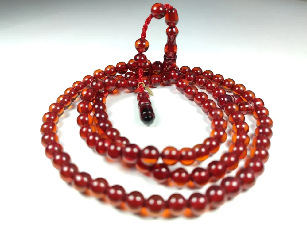 Mehmet Mercan Usta İşi̇ İmzalı Mühürlü Sıkma Kehri̇bar Namaz Tesbi̇hi̇ küçük resim 3