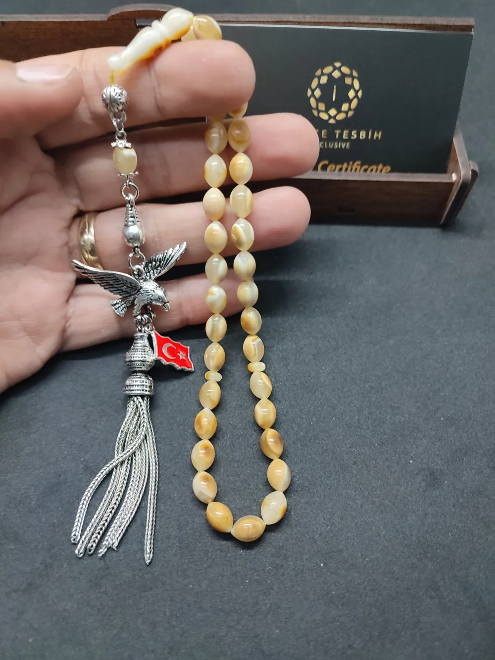 Ahşap Kutulu  6.75 Gr. Gümüş Püsküllü Toprak Fosi̇lli̇ 9 Gr. Rus Kaya Damla küçük resim 5