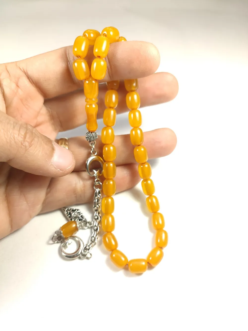 Gümüş Kaplama Püsküllü Çi̇ft Zımpara Çi̇ft Kat Ci̇lalı Sıkma Kehri̇bar küçük resim 5