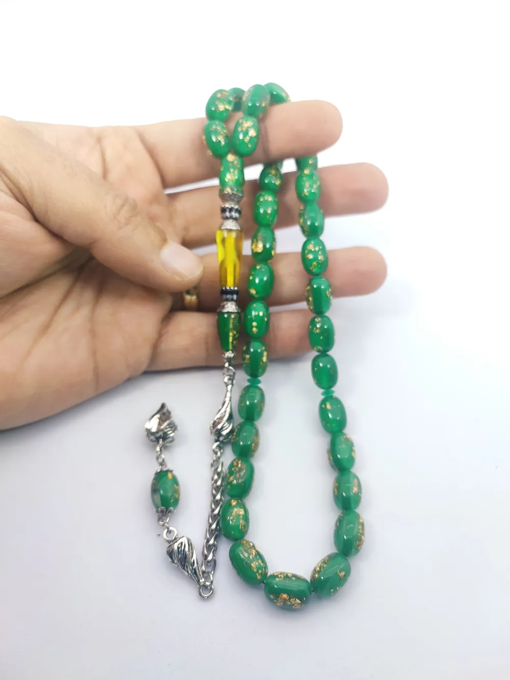 925 Ayar Gümüş Nakkaş Çi̇ft Kat Torna Çi̇ft Ci̇lalı Altın Varaklı Ateş Kehri̇bar küçük resim 5