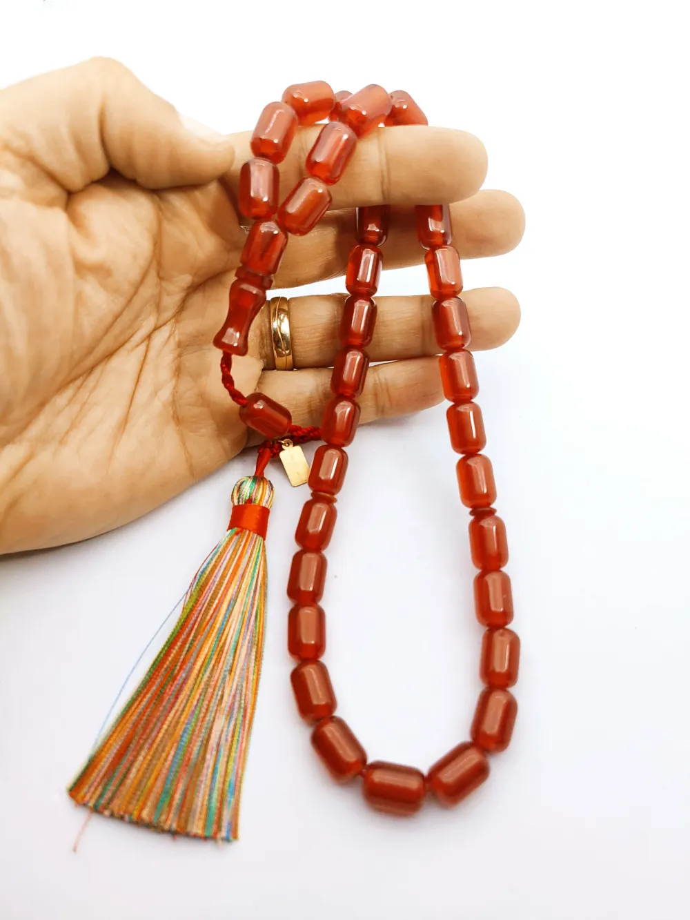 Ebu Zeyn Usta Eseri̇ İmzalı İri̇ Boy 12 Kat İpe Di̇zi̇li̇ Eski̇ Usul Sıkma Kehri̇bar küçük resim 5