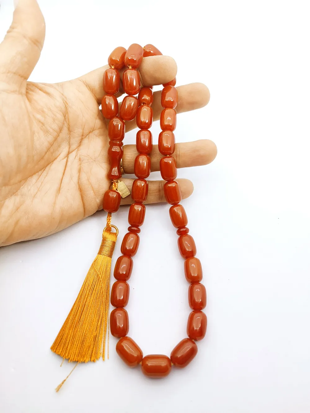 Ebu Zeyn Usta Eseri̇ İmzalı İri̇ Boy 12 Kat İpe Di̇zi̇li̇ Eski̇ Usul Sıkma Kehri̇bar küçük resim 4