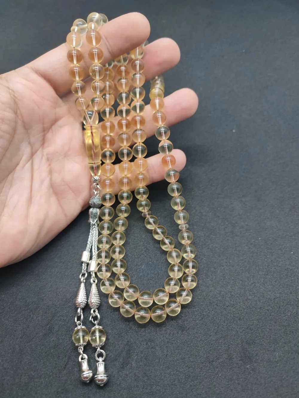 İskeçeli̇ Cemi̇l Usta Eseri̇ Gümüş Püsküllü 35.10 Gr.damla Kehri̇bar Namaz Tesbi̇hi̇ küçük resim 5