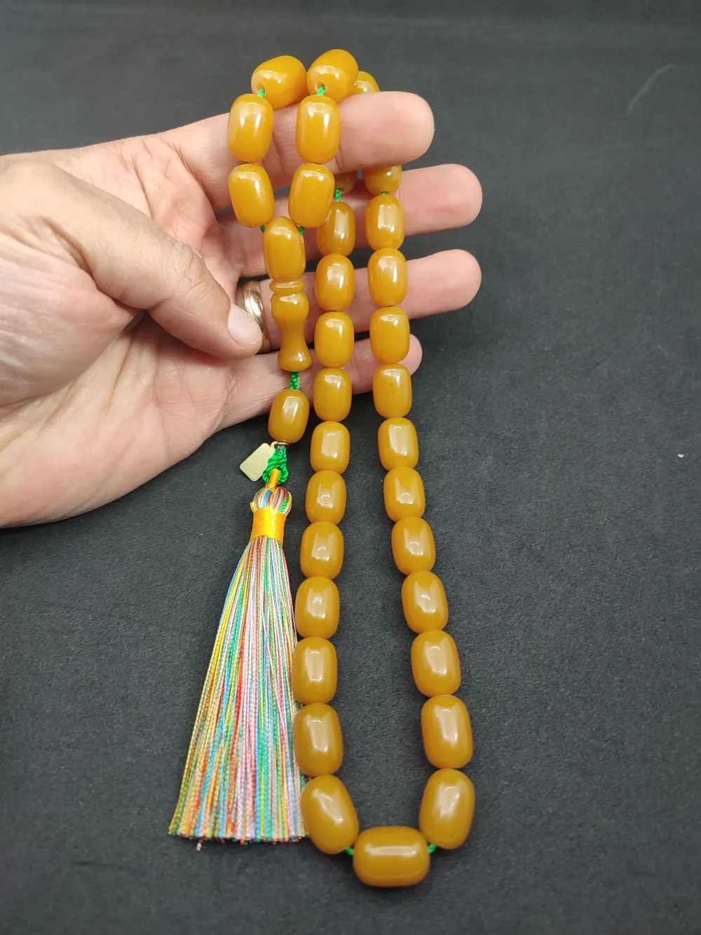 Ebu Zeyn Usta Eseri̇ İmzalı İri̇ Boy 12 Kat İpe Di̇zi̇li̇ Eski̇ Usul Sıkma Kehri̇bar küçük resim 5