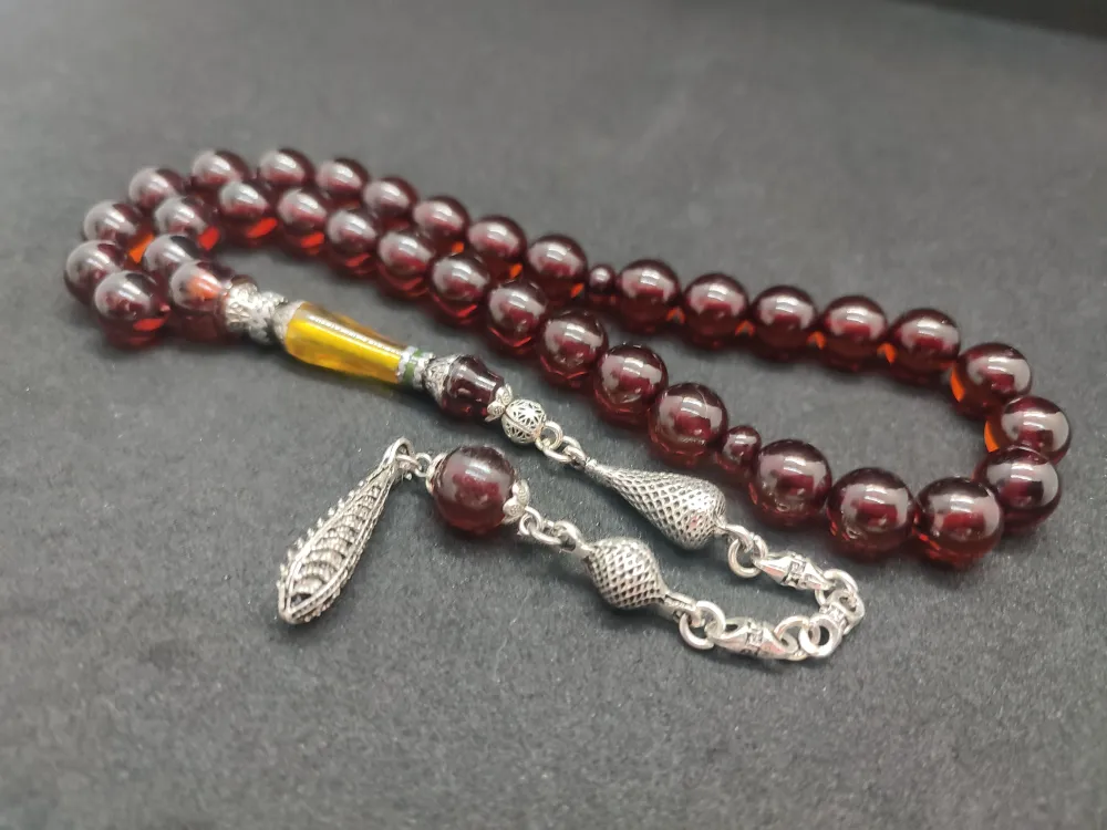 925 Ayar Gümüş Nakkaş Çi̇ft Kat Torna Çi̇ft Ci̇lalı Sıkma Kehri̇bar küçük resim 3