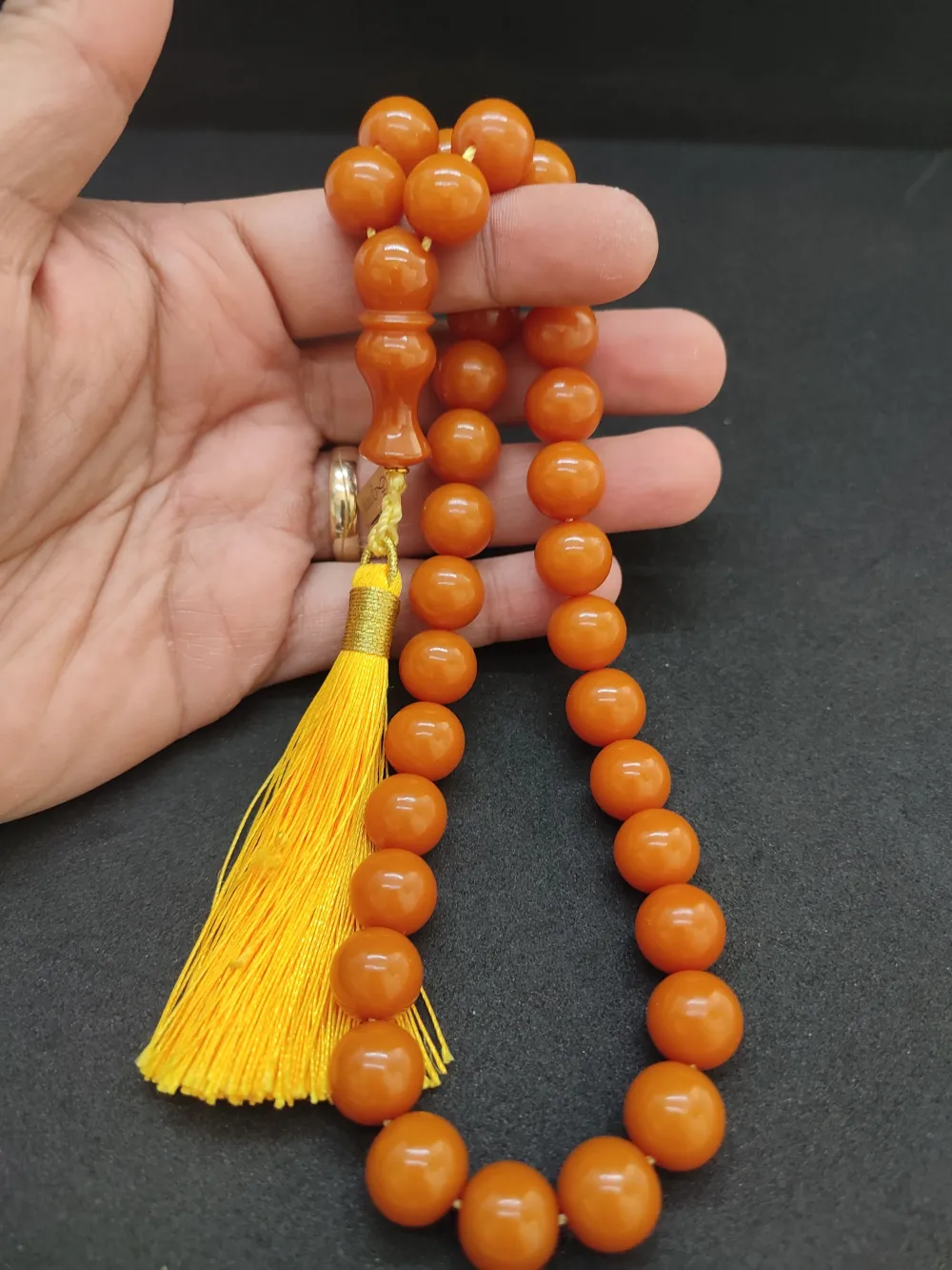 Ebu Zeyn Usta Eseri̇ İmzalı İri̇ Boy 12 Kat İpe Di̇zi̇li̇ Eski̇ Usul Sıkma Kehri̇bar küçük resim 4