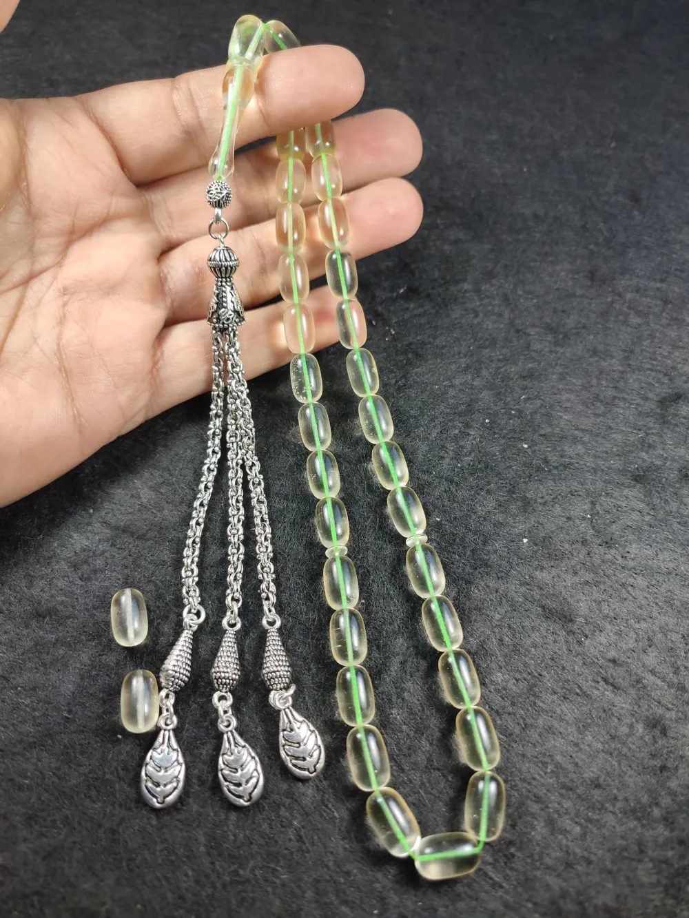 19.03 Gr. Gümüş Püsküllü 0.6 Şeffaf Deli̇m Damla Kehri̇bar (Su Damlası) küçük resim 4