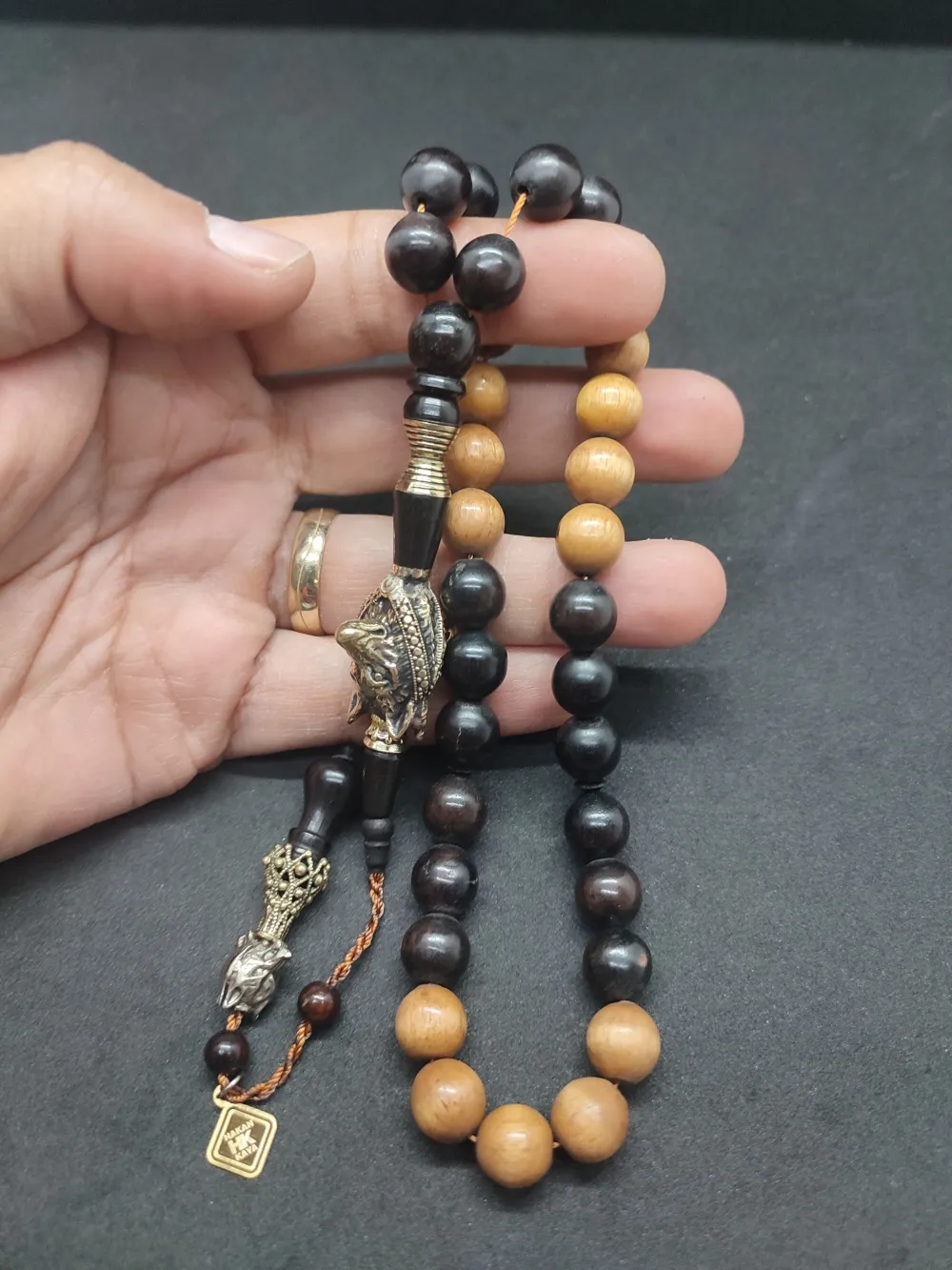 Hakan Kaya Usta  El İşçi̇li̇kli̇ Ağır Gümüş Nakkaşlı İri̇ Boy Naturel Abanoz küçük resim 5