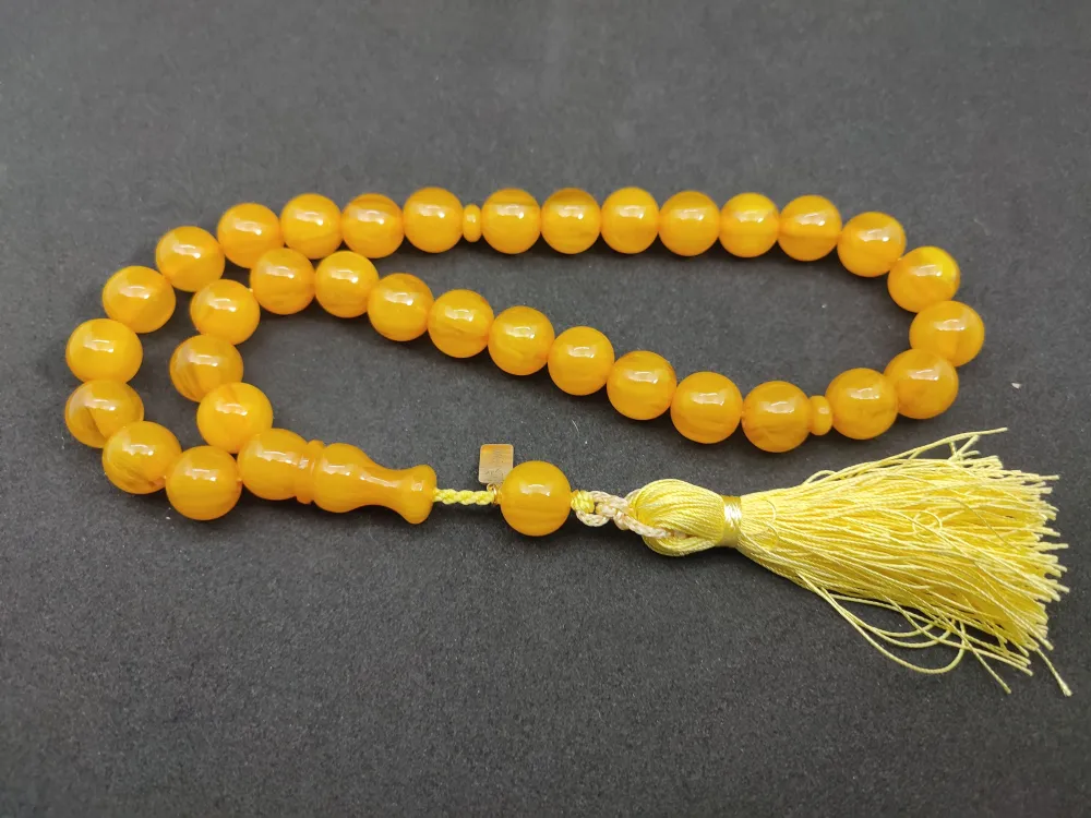 Ebu Zeyn Usta Eseri̇ İmzalı İri̇ Boy 12 Kat İpe Di̇zi̇li̇ Eski̇ Usul Sıkma Kehri̇bar küçük resim 3