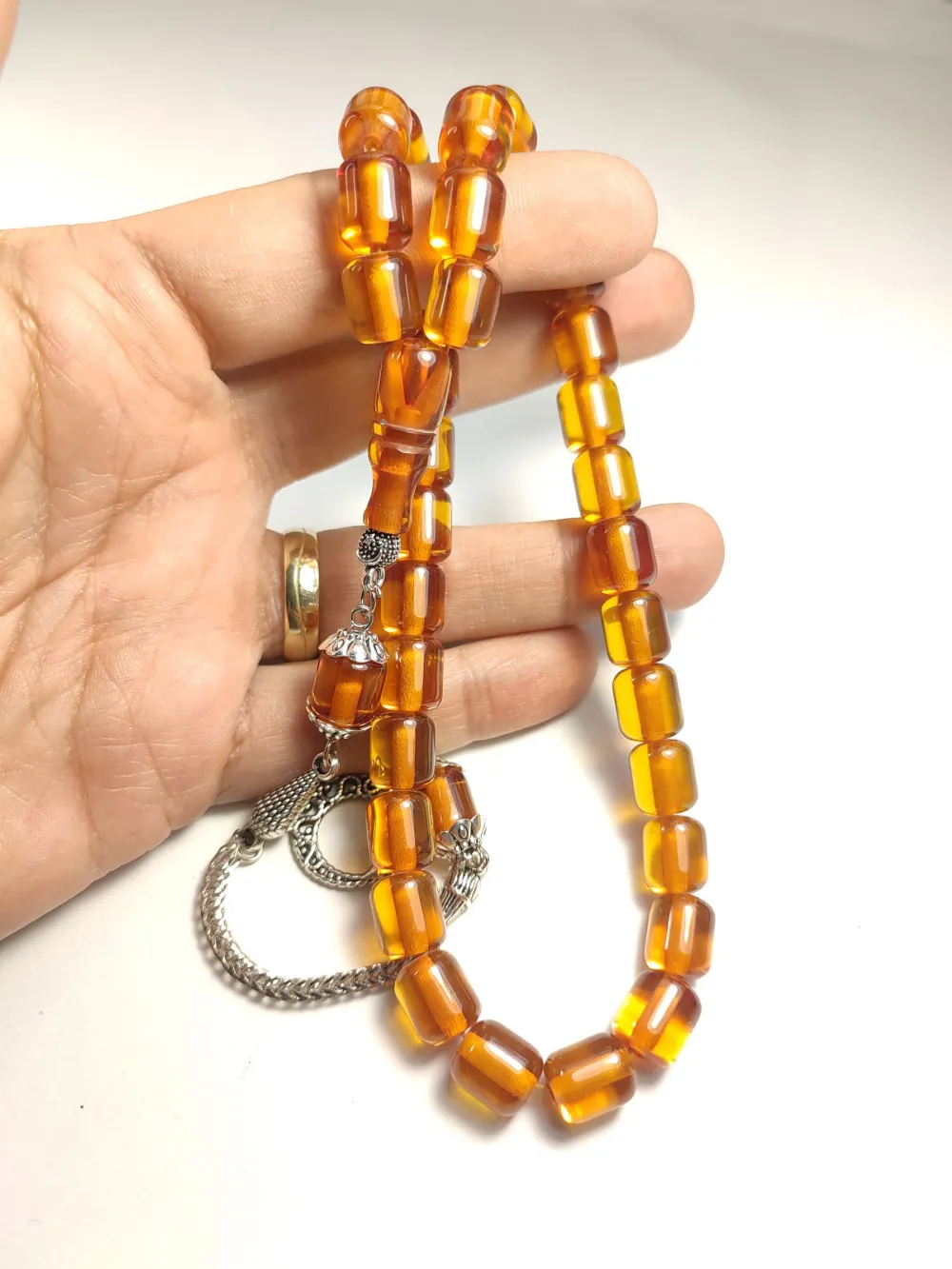 Gümüş Kaplama Püsküllü Çi̇ft Zımpara Çi̇ft Kat Ci̇lalı Ateş-İ Kehri̇bar küçük resim 4