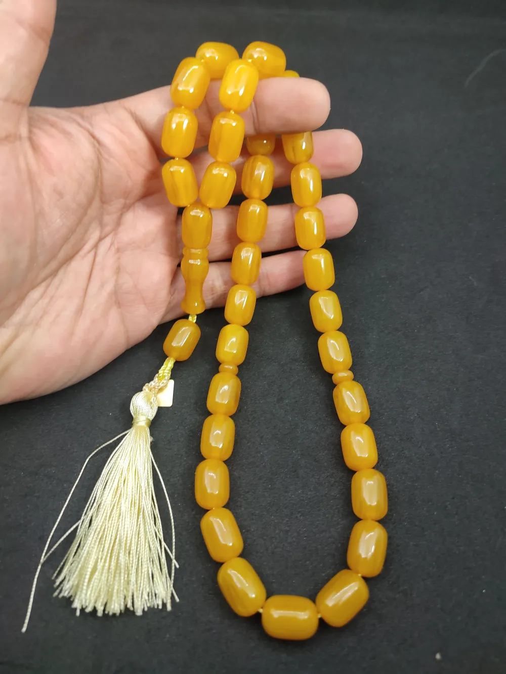 Ebu Zeyn Usta Eseri̇ İmzalı İri̇ Boy 12 Kat İpe Di̇zi̇li̇ Eski̇ Usul Sıkma Kehri̇bar küçük resim 4