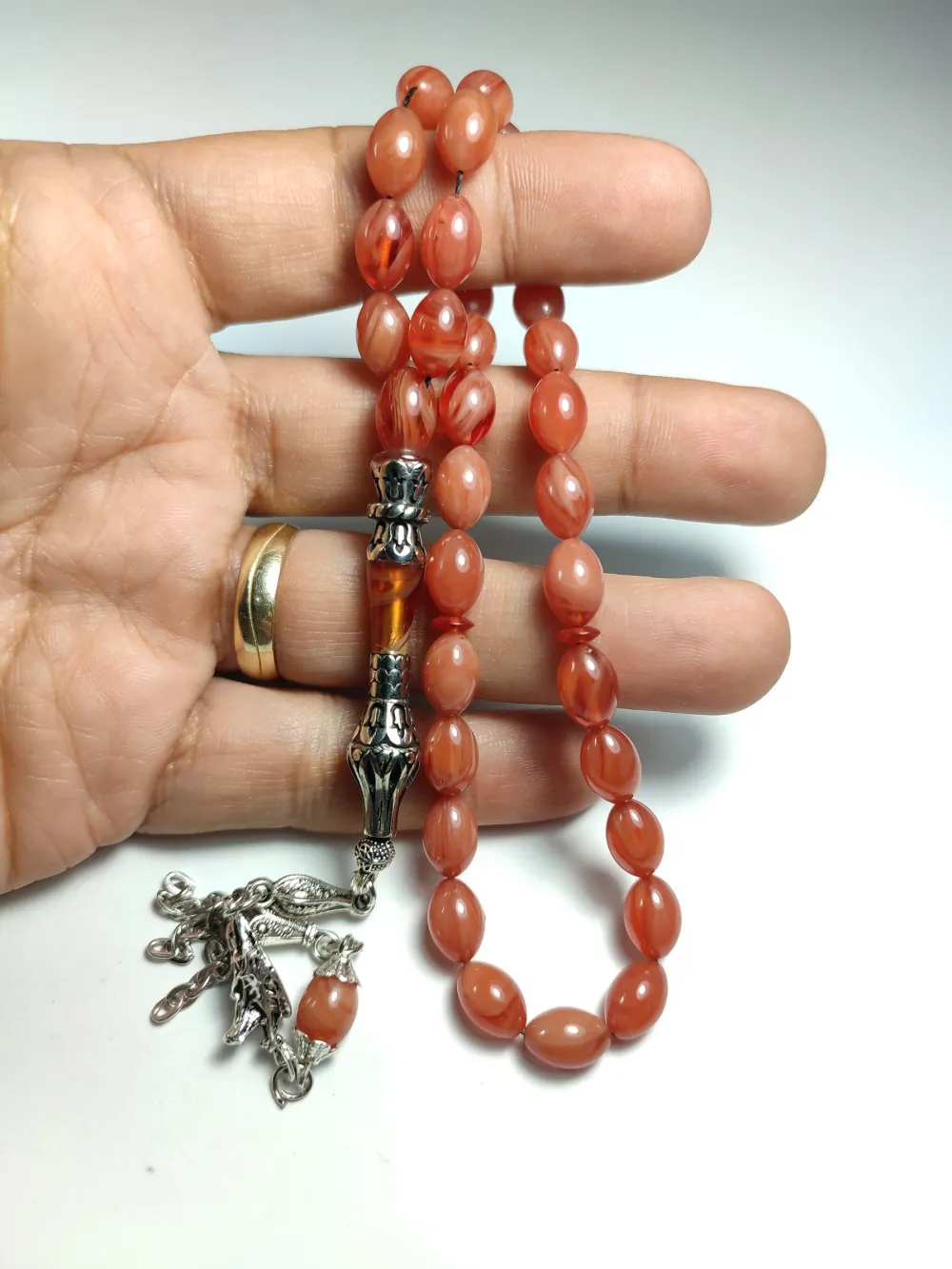 Kurt Başlı Alman Gümüş Püskül Nakkaş İmame Sıkma Kehri̇bar küçük resim 4