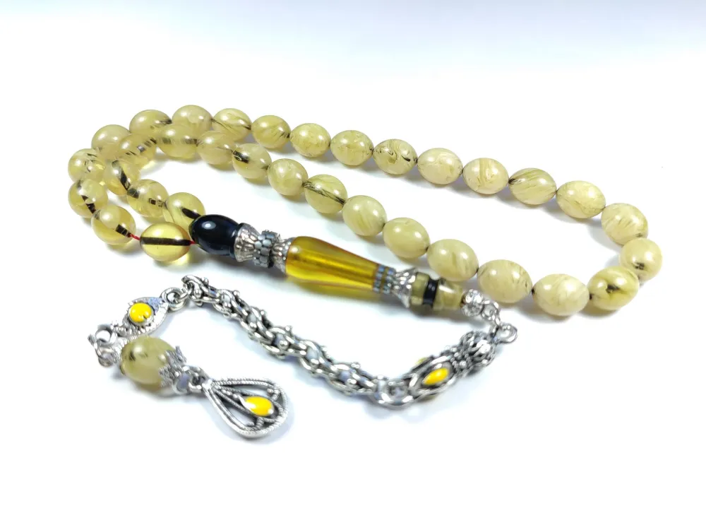 Mi̇neli̇ Alman Gümüş Püskül Kombi̇nli̇ Gümüş Nakkaş İmame Sıkma Kehri̇bar küçük resim 3