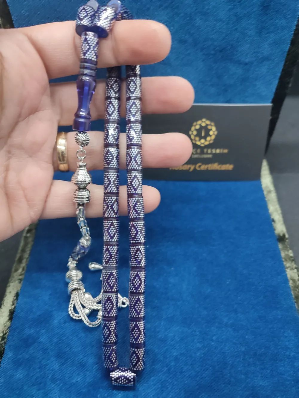 925 Ayar Yoğun Gümüş Çakımlı 475 Ayar Gümüş Püsküllü Ateş-İ Kehri̇bar küçük resim 5