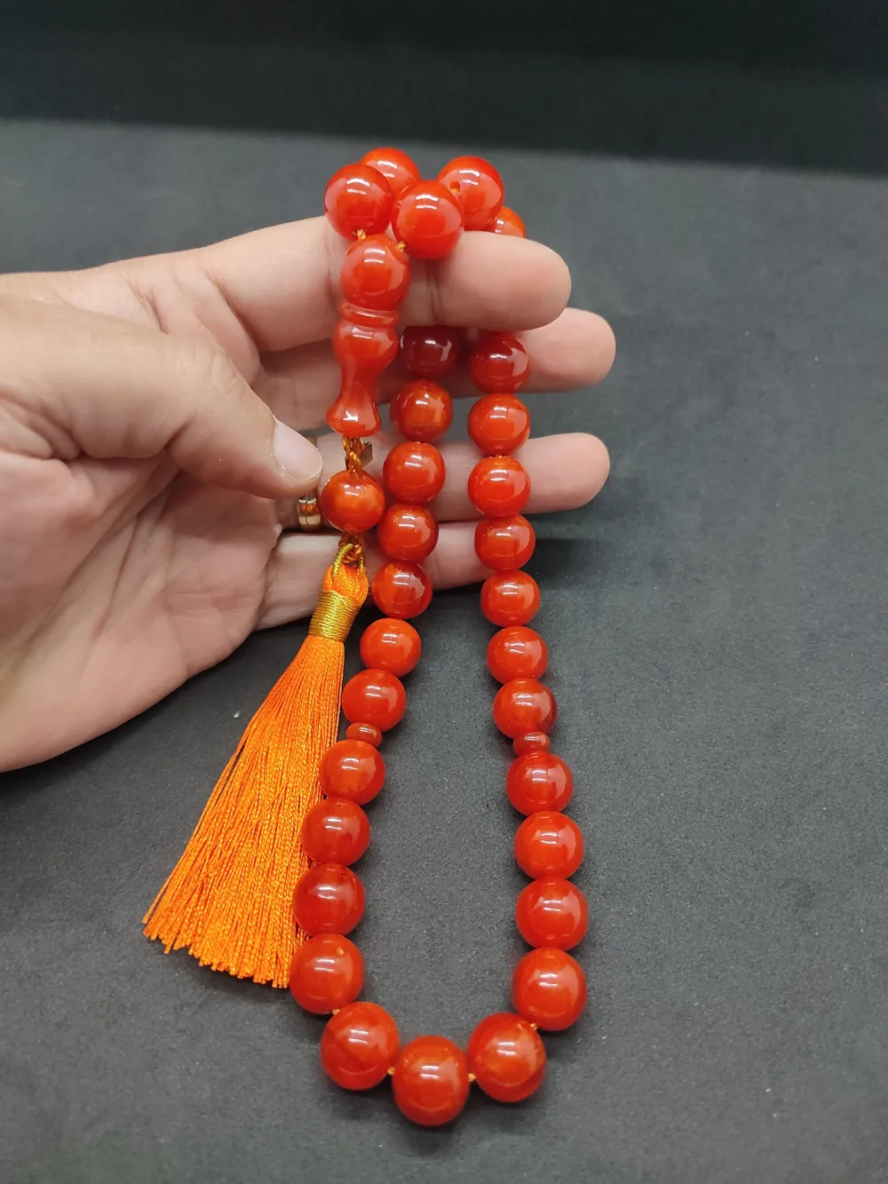 Ebu Zeyn Usta Eseri̇ İmzalı İri̇ Boy 12 Kat İpe Di̇zi̇li̇ Eski̇ Usul Sıkma Kehri̇bar küçük resim 5