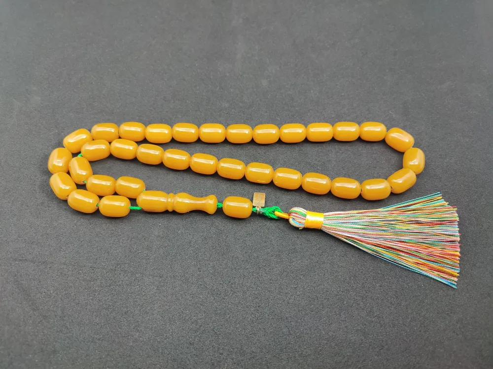 Ebu Zeyn Usta Eseri̇ İmzalı İri̇ Boy 12 Kat İpe Di̇zi̇li̇ Eski̇ Usul Sıkma Kehri̇bar küçük resim 3