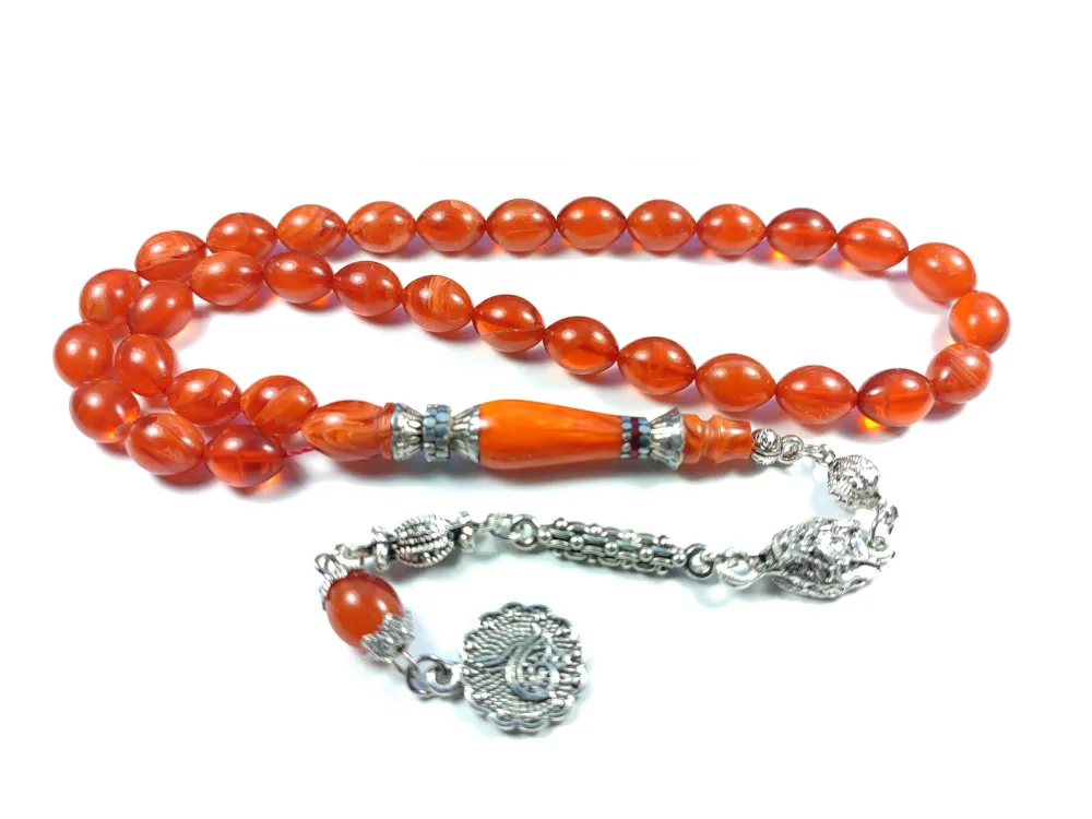 Mi̇neli̇ Alman Gümüş Püskül Kombi̇nli̇ Gümüş Nakkaş İmame Sıkma Kehri̇bar küçük resim 2