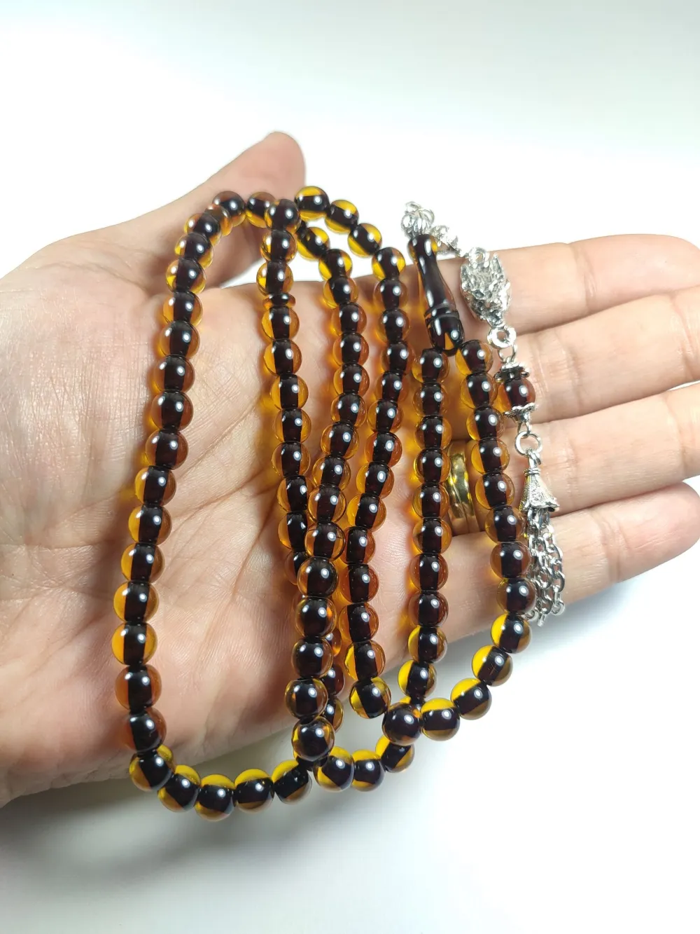 Alman Gümüş Püskül Kombi̇nli̇  Sıkma Kehri̇bar Namaz Tesbi̇hi̇ küçük resim 4